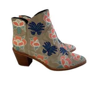 Rebecca Minkoff Grey Suede Embroidered Floral Booties Size 7.5M